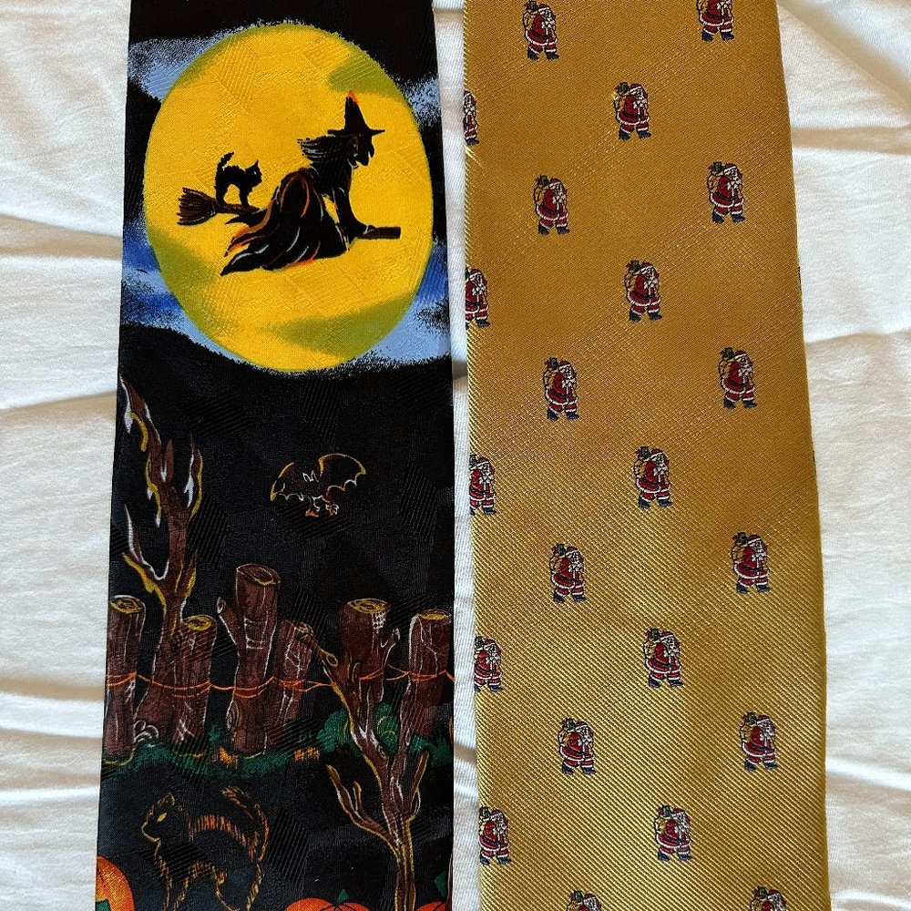 Holiday Ties (Halloween & Santa/Christmas) and Clip on Bow Tie Bundle - Picture 2 of 3